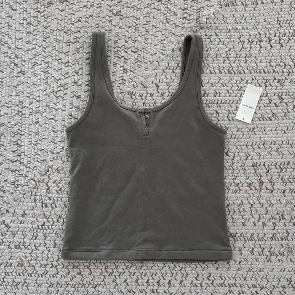 NEVER WORN, WITH TAGS. Olive Green Ribbed Tank Top with Button Detail - Women